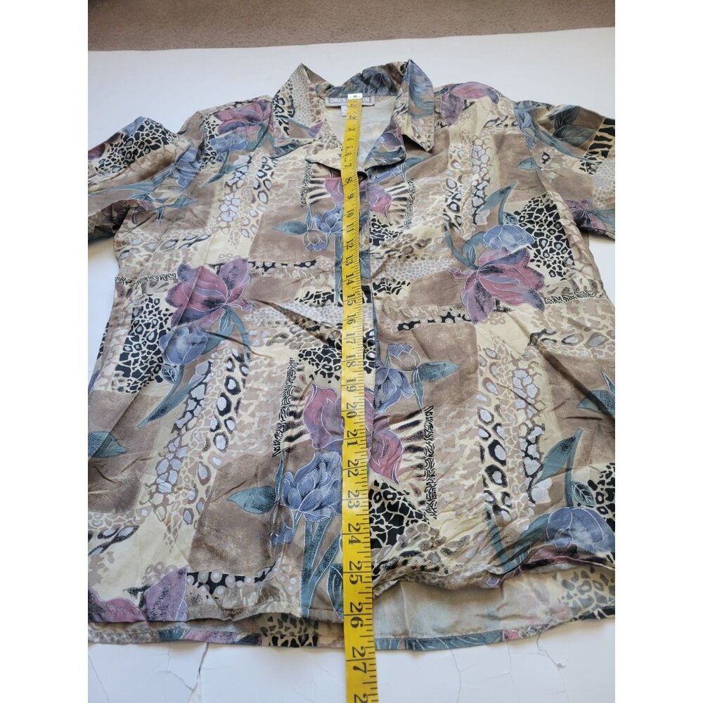 Dress Barn Vintage Colorful Collared Button Down Top 100% Silk Size M Timeless - Picture 12 of 12